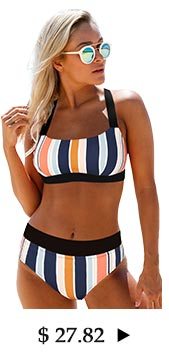 Tie Back Multicolor Striped Bikini Set 