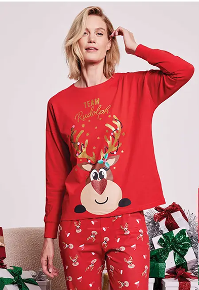 Womens Red Reindeer Christmas Family Pyjama Set