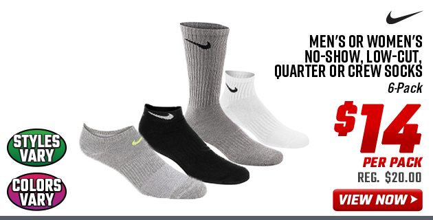 Nike Men's or Women's No-Show, Low-Cut, Quarter or Crew Socks | 6-Pack