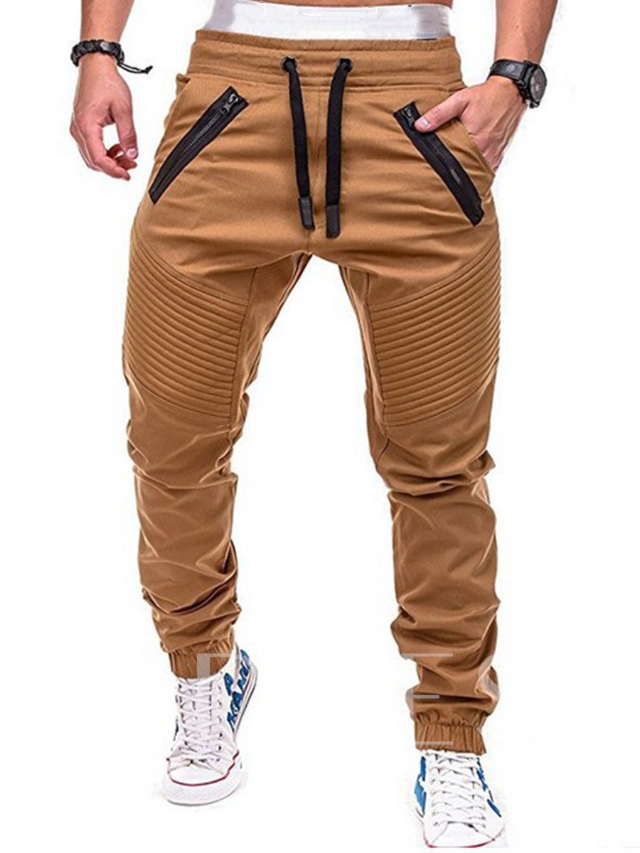 Lace-up Patchwork Khaki Cargo Pants Men's Ankle Banded Pants