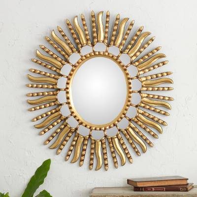 Starburst Bronze Leaf Mirror from Peru