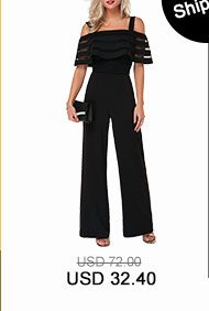 Overlay Embellished Strappy Cold Shoulder Black Jumpsuit