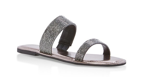 Double Band Rhinestone Slide Sandals