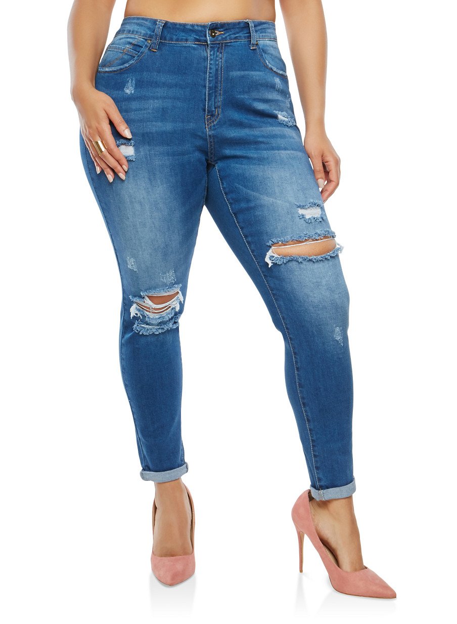 Plus Size WAX Distressed Denim Jeans