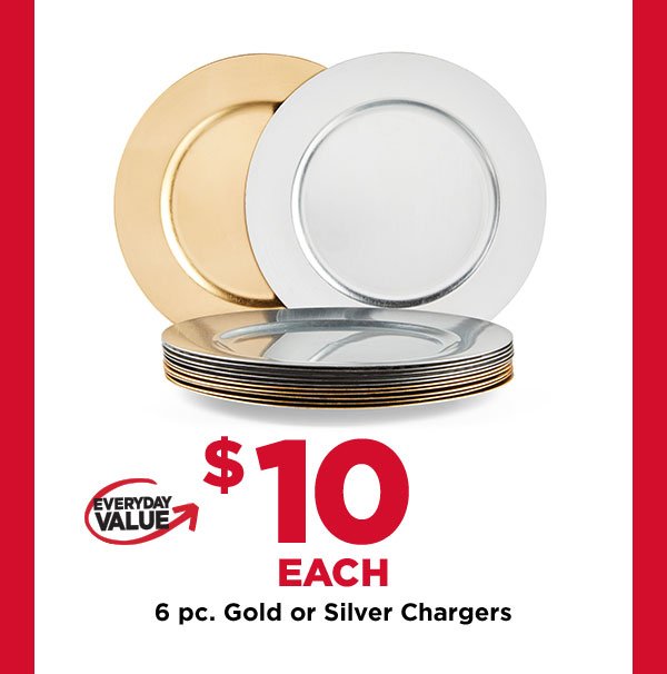 6 pc. Gold or Silver Chargers