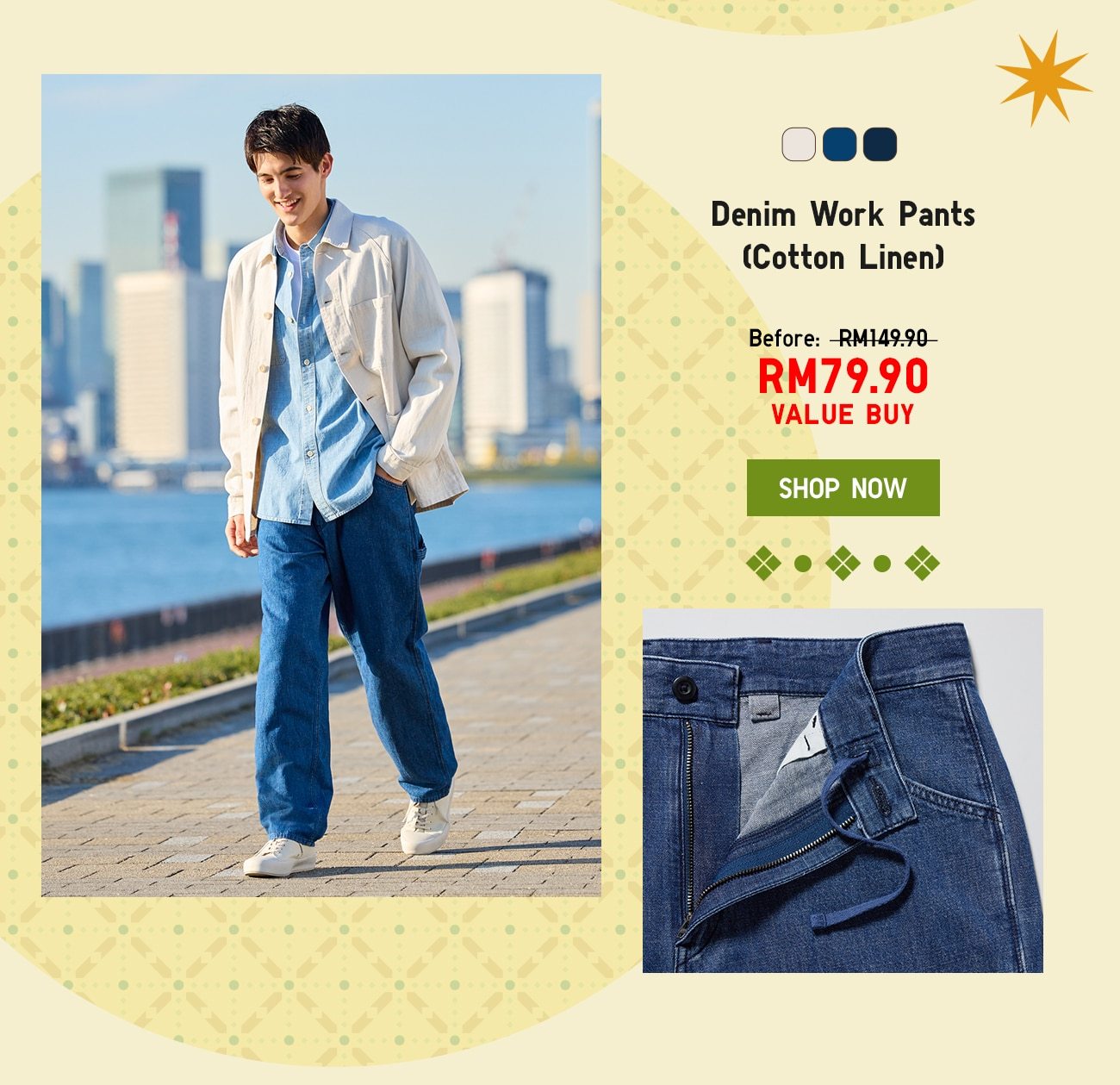 Denim Work Pants Cotton Linen