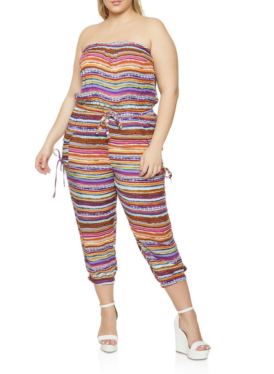 Plus Size Strapless Printed Jumpsuit