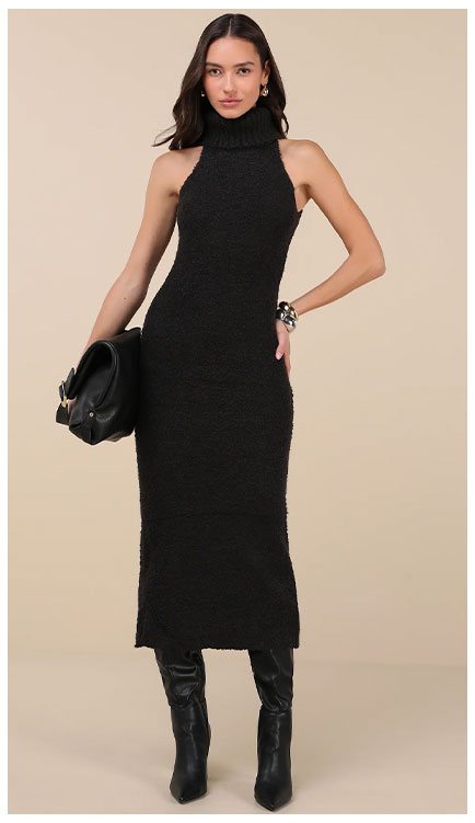 Image of Savanah Black Turtleneck Midi Sweater Dress