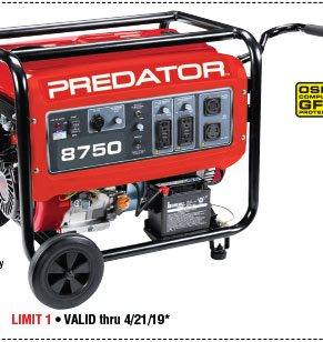View 8750 Max Starting/7000 Running Watts, 13 HP (420cc) Generator EPA III with GFCI Outlet Protection