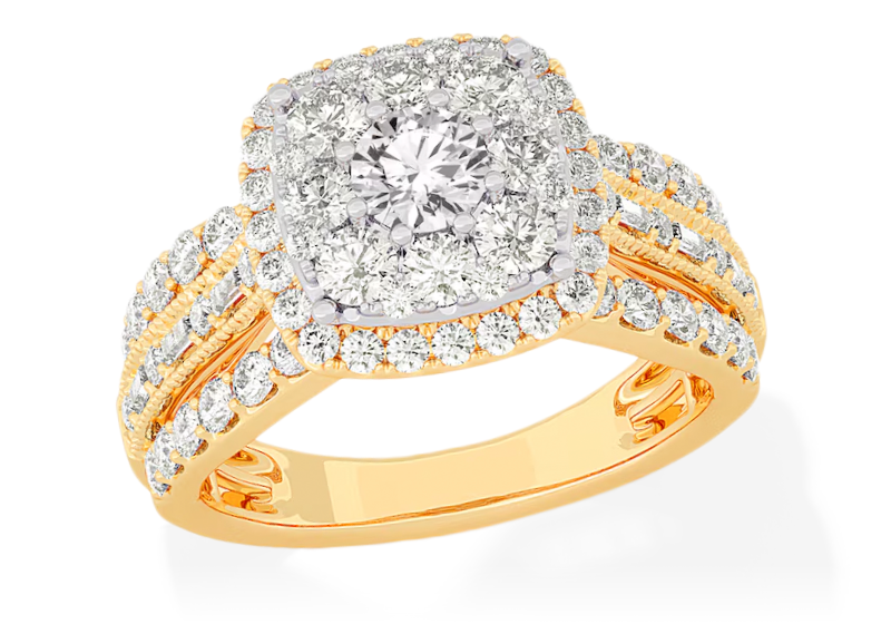 Multi-Diamond Center Cushion Frame Engagement Ring 2 ct tw 10K Yellow Gold