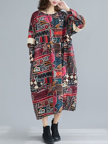 Tribal Pattern Pocket Vintage Dress