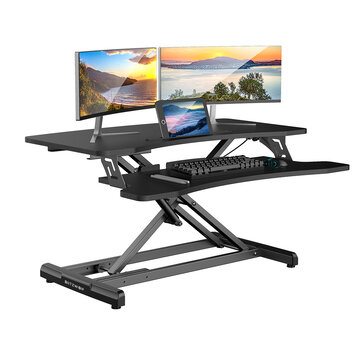 BlitzWolf® BW-ESD1 Pneumatic Lifting Table Standing Desk with Handle Control Adjustable Height Two-tier Design Large Desk Space Stable Structure