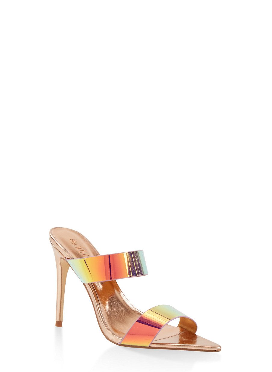 Iridescent Strap High Heel Mules