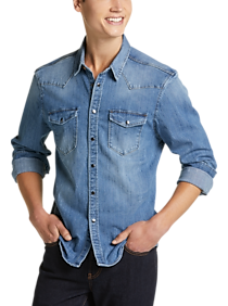 Paisley & Gray Classic Fit Western Denim Shirt Medium Blue Wash