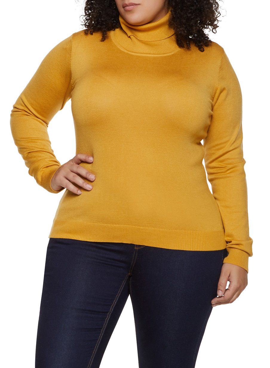 Plus Size Solid Turtleneck Sweater