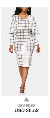 V Neck Grid Print Cape White Sheath Dress