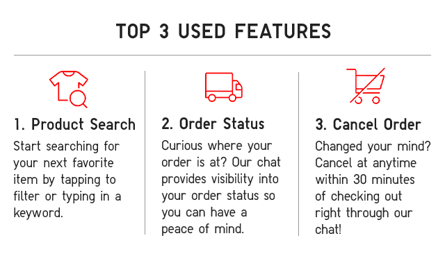 BANNER 3 - TOP 3 USED FEATURES. PRODUCT SEARCH. ORDER STATUS. CANCEL ORDER