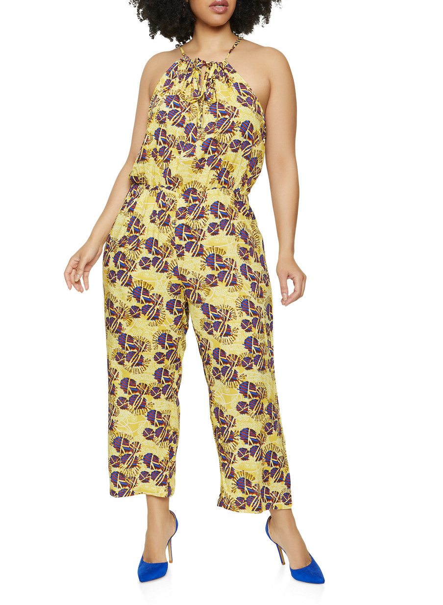 Plus Size Jumpsuit Printed Sleeveless