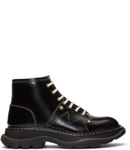 Alexander McQueen - Black Tread Lace Up Boots