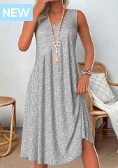 Light Grey Marl Patchwork A Line Sleeveless Dress