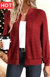 Christmas Red Patchwork Long Sleeve Stand Collar Jacket