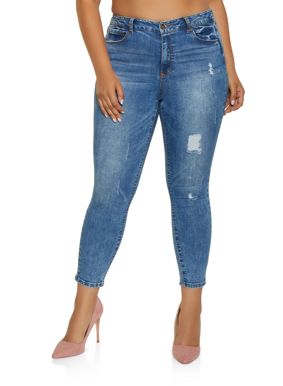 Plus Size WAX Push Up Distressed Jeans