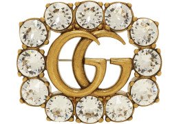 Gucci - Gold Gg Crystal Marmont Brooch