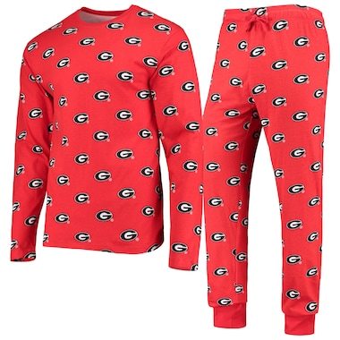 Georgia Bulldogs Wes & Willy Allover Print Long Sleeve T-Shirt & Pants Sleep Set – Red
