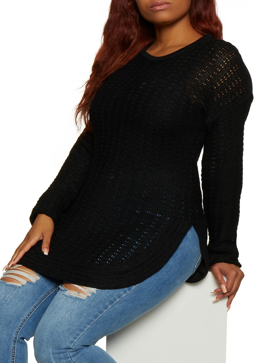 Plus Size Long Sleeve Side Slit Sweater