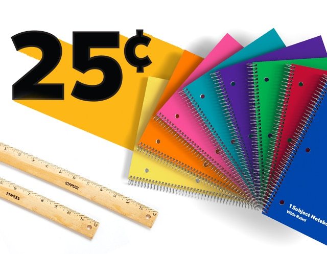As low as 25¢ for select rulers and notebooks.