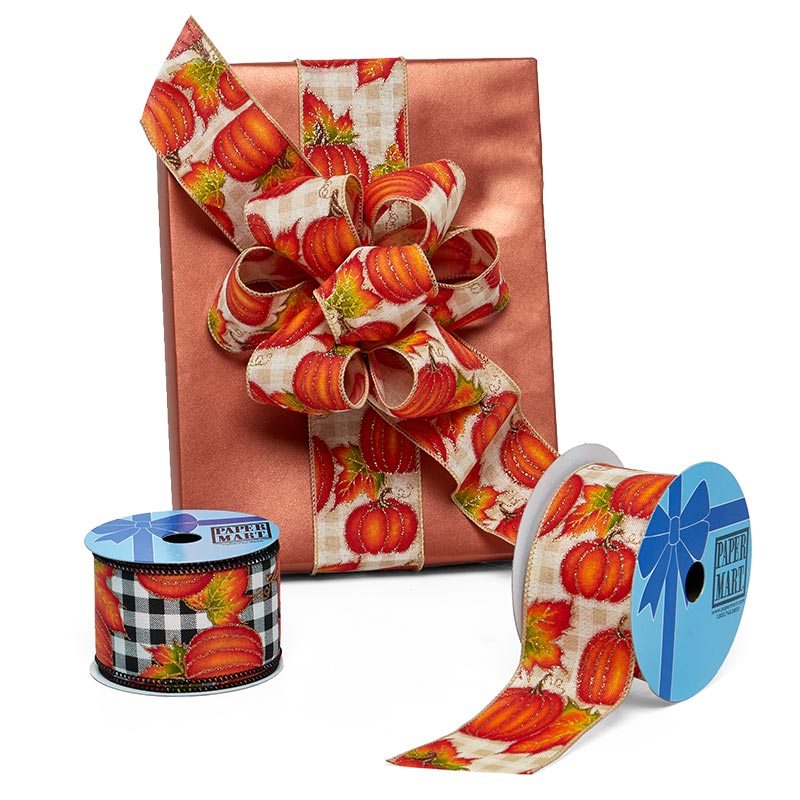 Pumpkins On Gingham Wired Ribbon