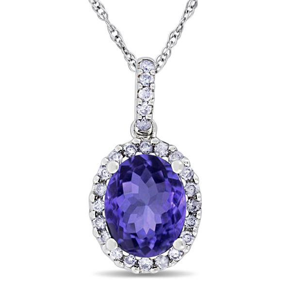 Tanzanite & Halo Diamond Pendant Necklace