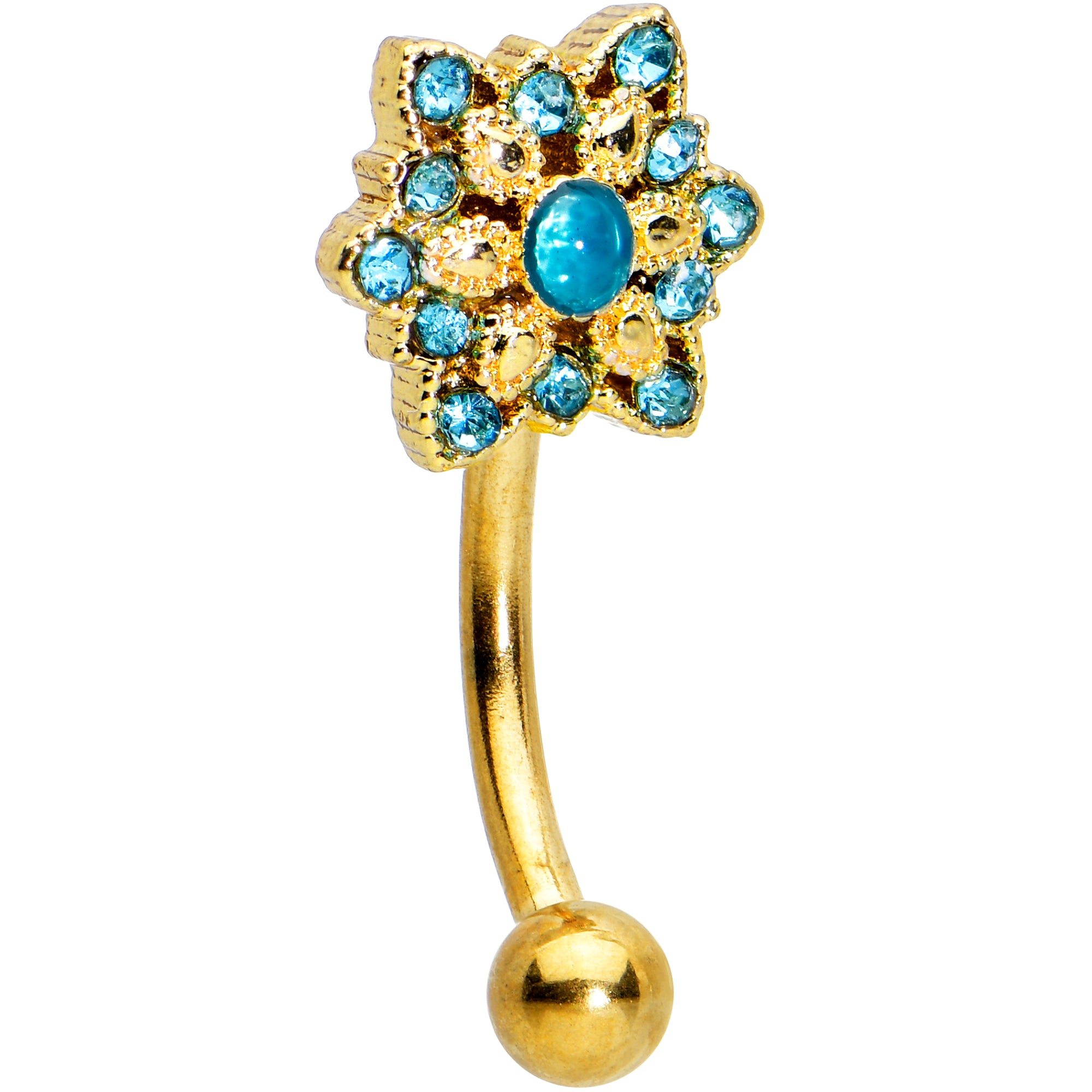 Image of 16 Gauge 5/16 Blue Gem Gold Tone Snowflake Christmas Eyebrow Ring