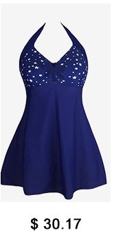 Halter Neck Star Print Navy Blue Swimdress