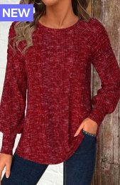 Wine Red Long Sleeve Round Neck T Shirt