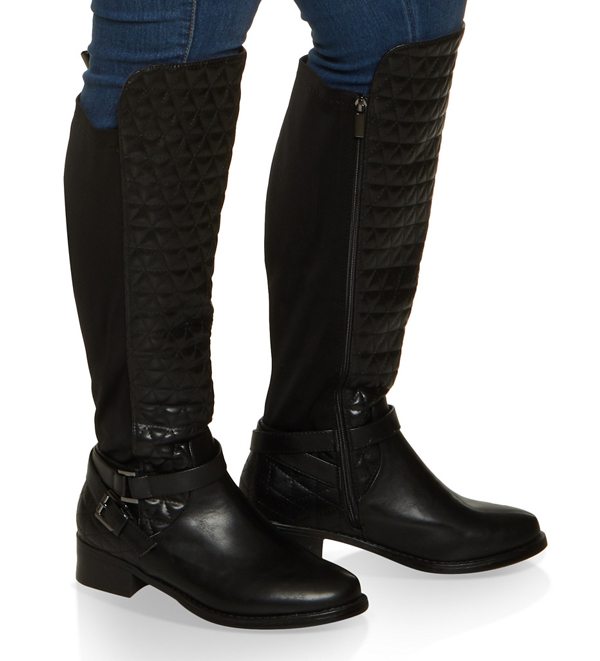 Stretch Panel Quilted Tall Wide Calf Boots