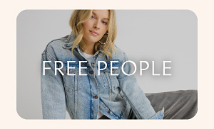 An image of a woman wearing Free People. The Free People logo.