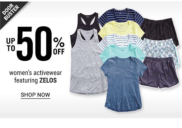 Doorbuster - Up to 50% off women's activewear featuring ZELOS. Shop Now.