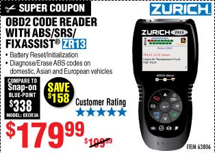  ZR13 OBD2 Code Reader with ABS/SRS/FixAssist® 