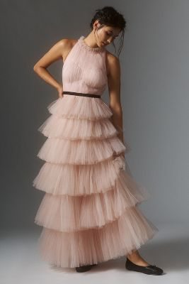 Geisha Designs Tiered Ruffle Halter Dress