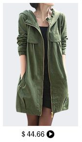 Hooded Collar Zipper Up Pocket Army Green Coat