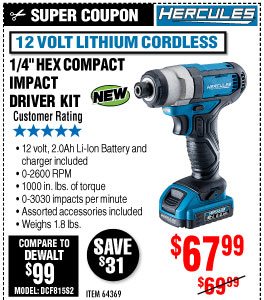 View 12V Lithium Cordless 1/4 in. Hex Compact Impact Driver Kit