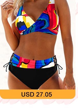 Printed Drawstring Waist Lace Up Bikini Set