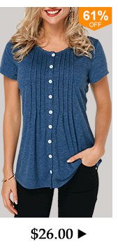 Button Up Crinkle Chest Navy Blue T Shirt
