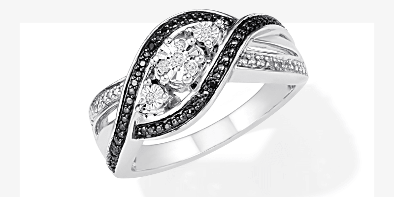 Black & White Diamond Ring Sterling Silver