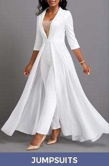 Sequin Ankle Length Lapel Regular White Jumpsuit