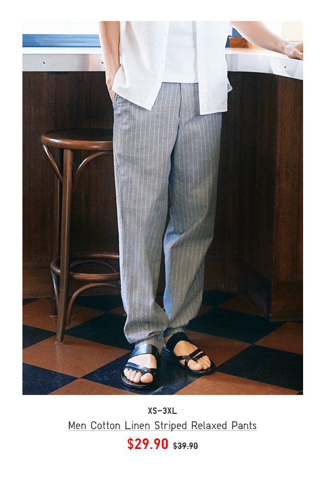 MEN COTTON LINEN STRIPED RELAXED PANTS $29.90