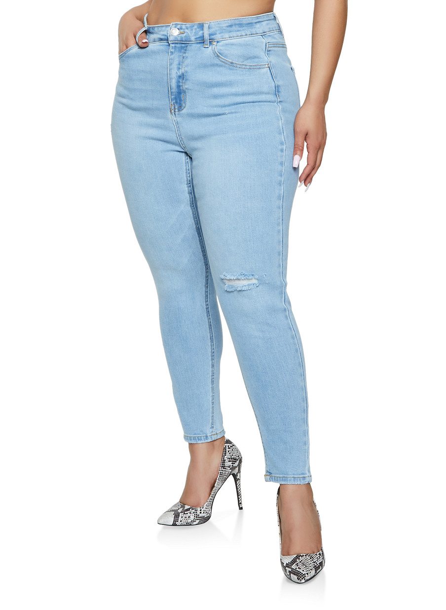 Plus Size WAX Distressed Knee Jeans