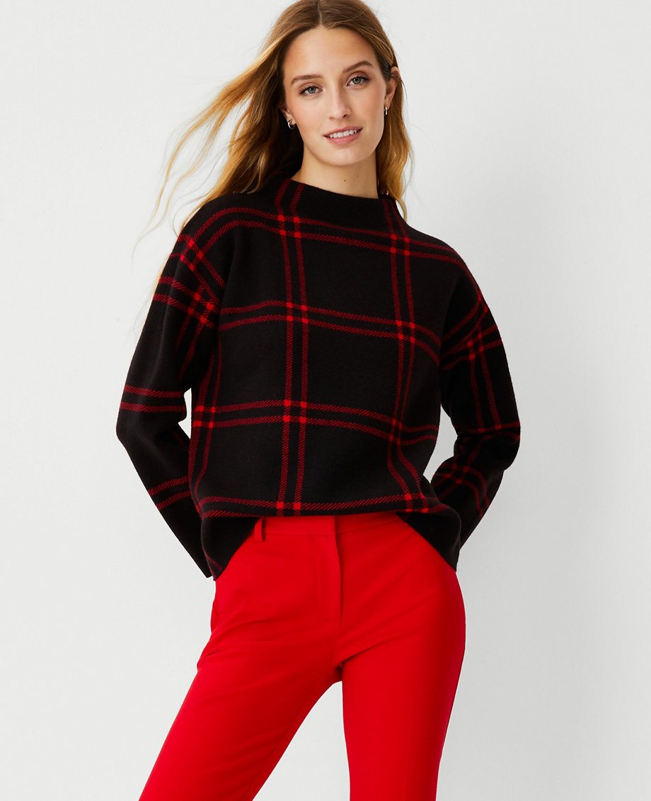 Petite Plaid Funnel Neck Sweater