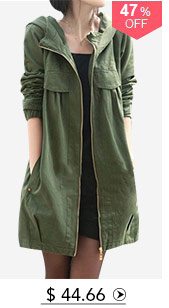 Hooded Collar Zipper Up Pocket Army Green Coat